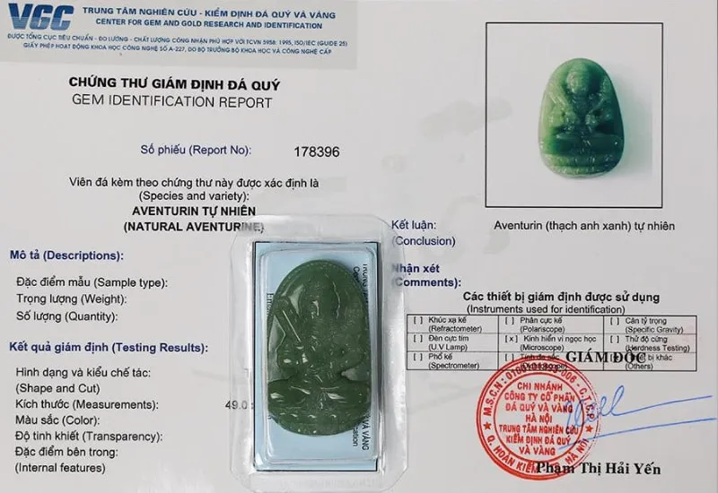 kiểm định đá thạch anh xanh