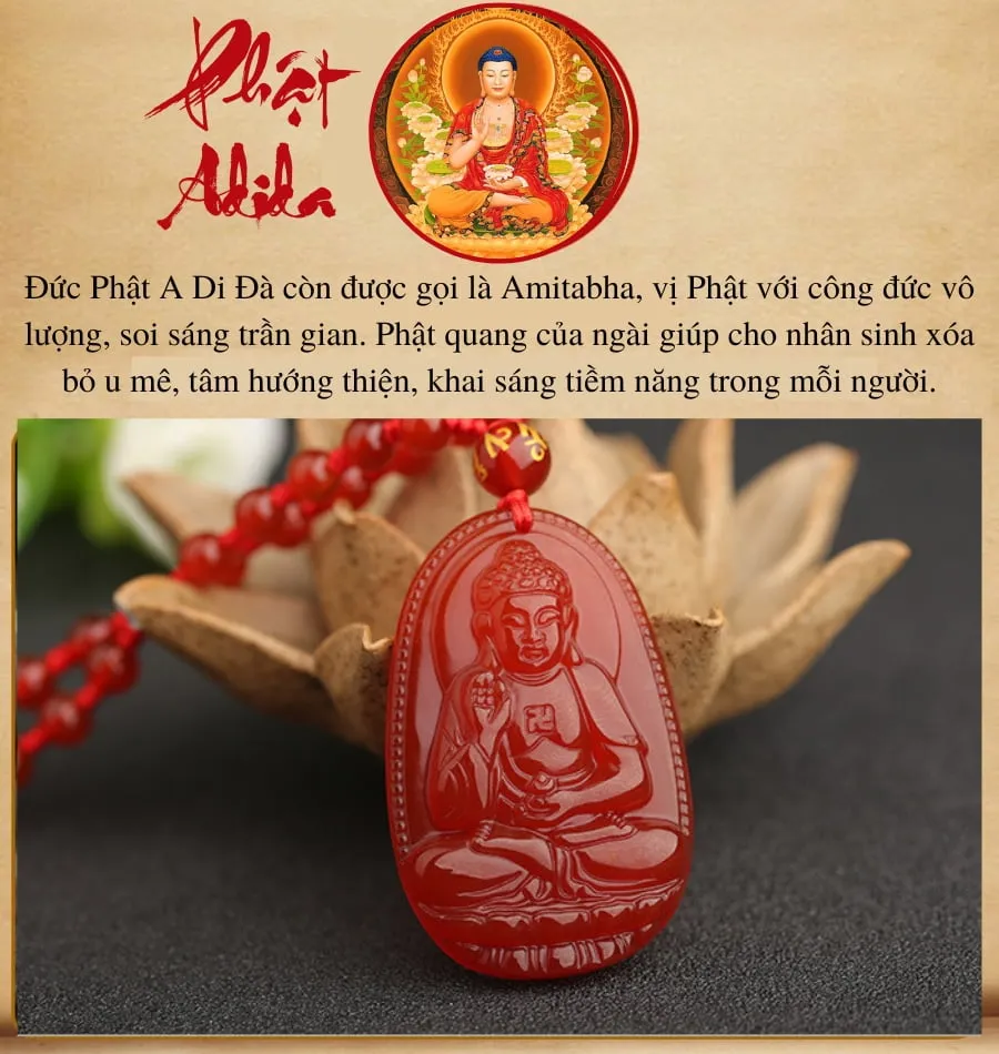 phật a di đá đá mã não đỏ